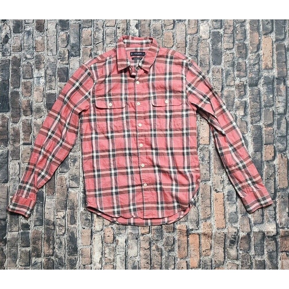 Lucky Brand Shirt Men's Small Button Down Light Flannel Red Plaid Classic Fit
